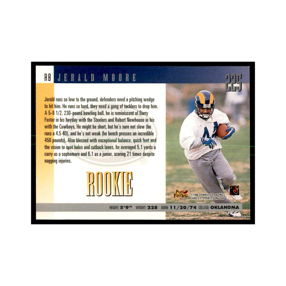 Jerald Moore Rookie 1996 Donruss #225 Football Cards Football Card NM