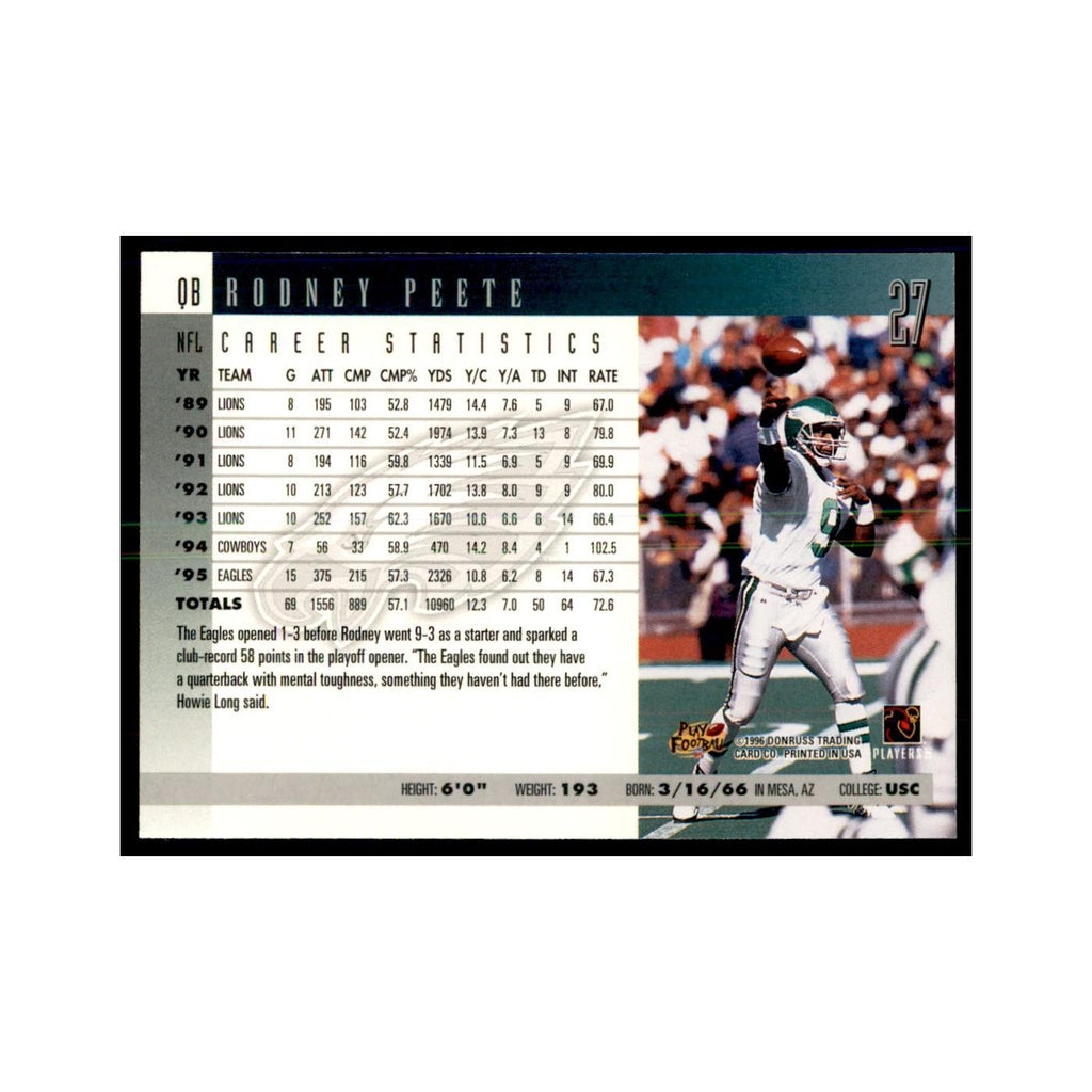 Rodney Peete 1996 Donruss #27 Football Cards Football Card NM