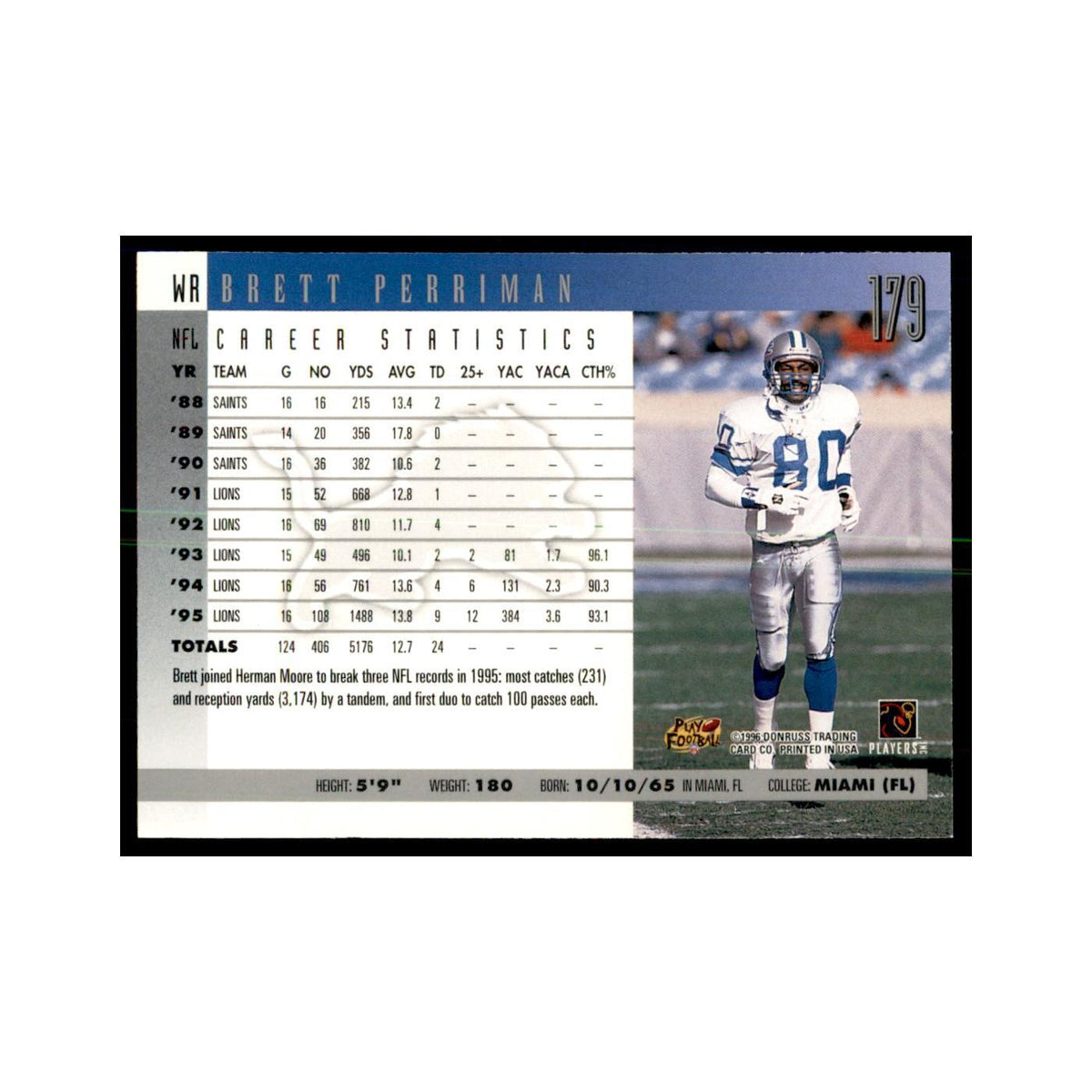 Brett Perriman 1996 Donruss #179 Football Cards Football Card NM