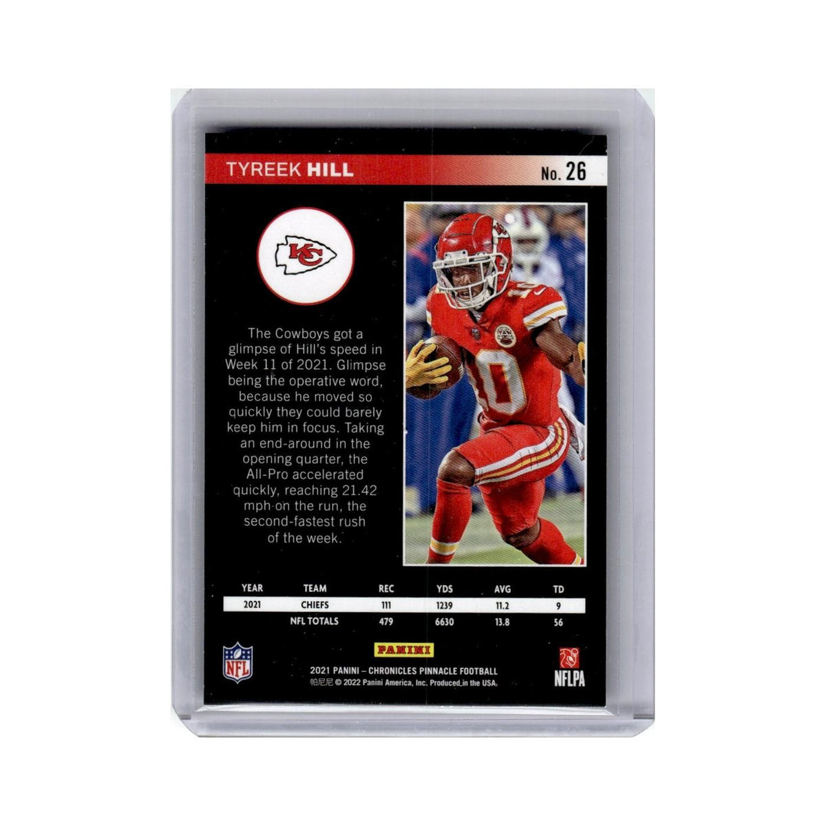 Tyreek Hill 2021 Panini Chronicles Pinnacle #26 Kansas City Chiefs NM