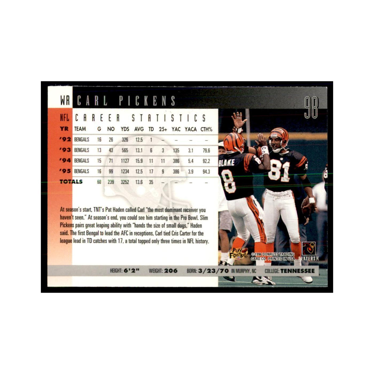 Carl Pickens 1996 Donruss #98 Football Cards Football Card NM