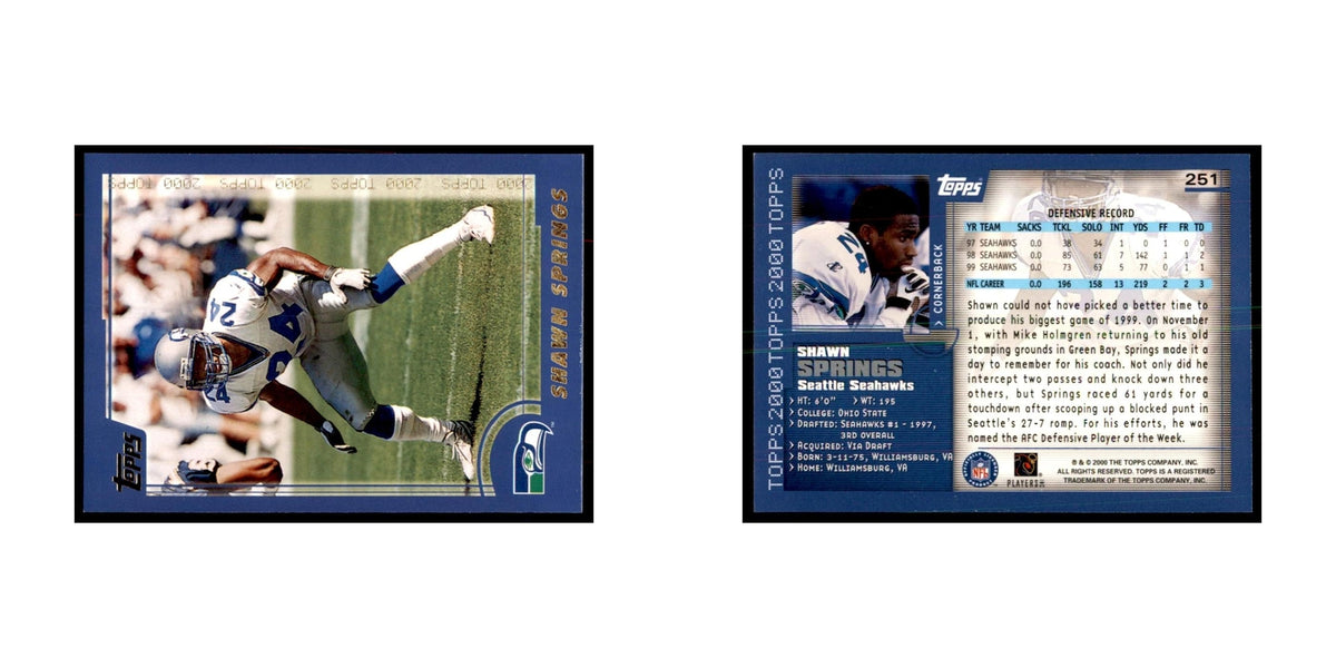 Shawn Springs 2000 Topps #251 Football Cards Football Card NM
