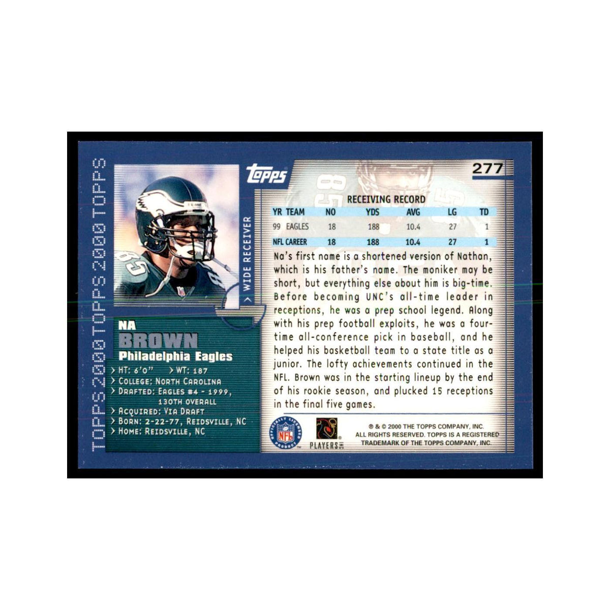 Na Brown 2000 Topps #277 Football Cards Football Card NM