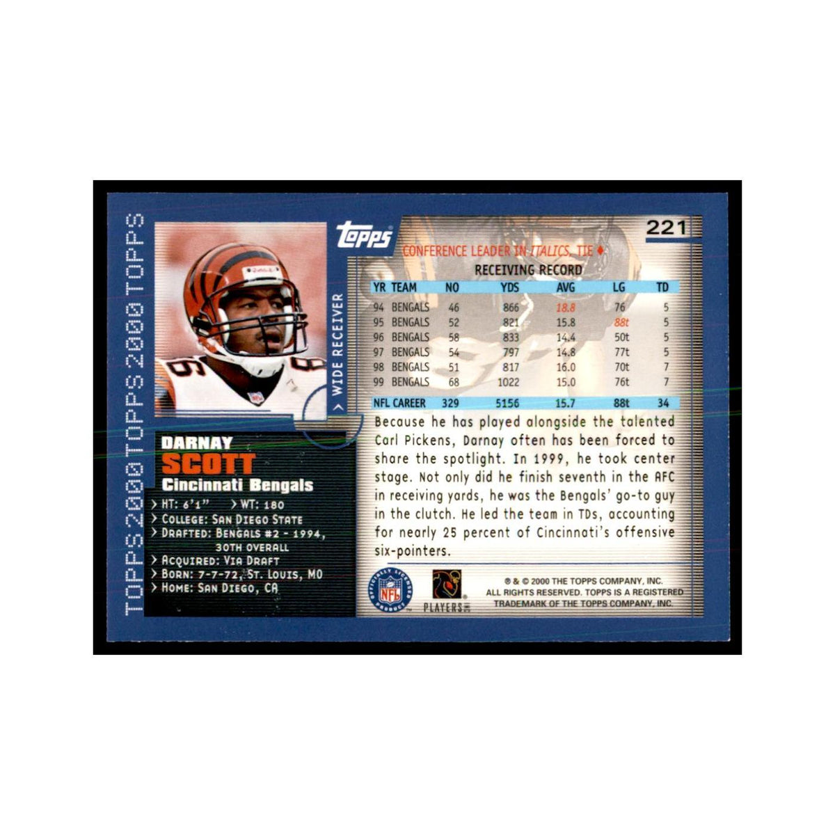 Darnay Scott 2000 Topps #221 Football Cards Football Card NM