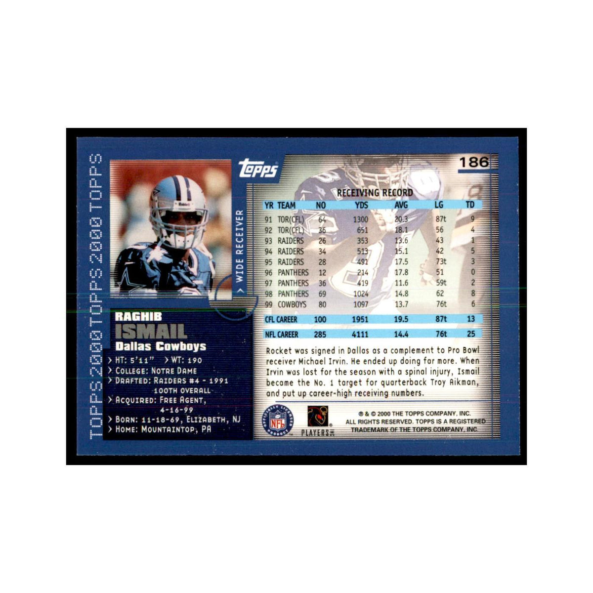 Rocket Ismail 2000 Topps #186 Football Cards Football Card NM
