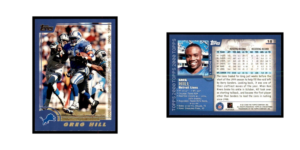 Greg Hill 2000 Topps #18 Football Cards Football Card NM