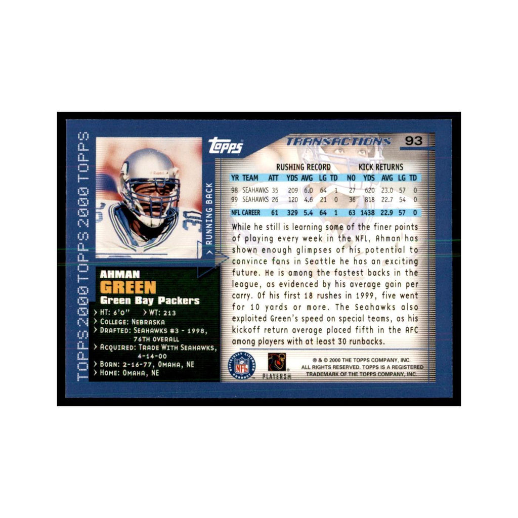 Ahman Green 2000 Topps #93 Football Cards Football Card NM