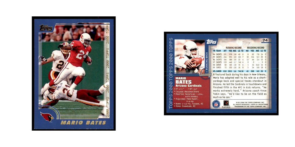 Mario Bates 2000 Topps #74 Football Cards Football Card NM
