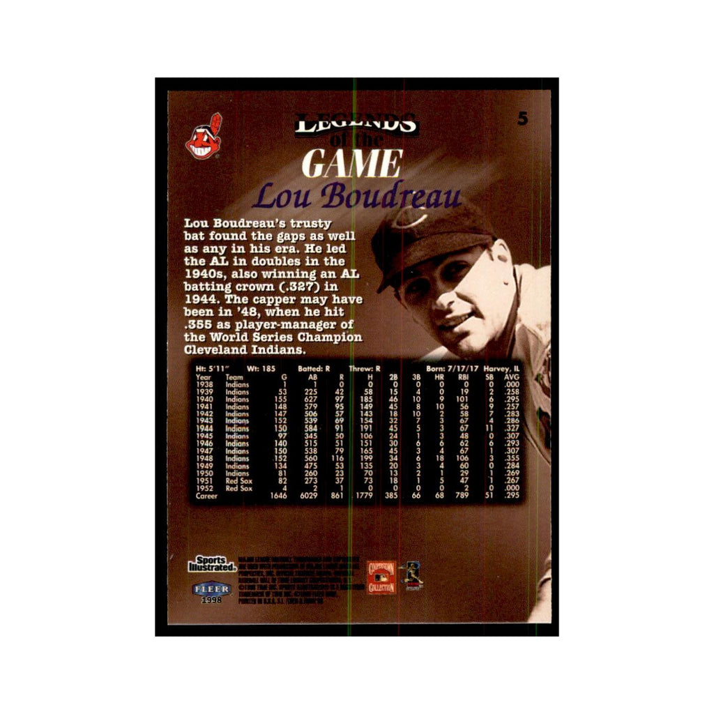 Lou Boudreau 1998 Fleer Legends of the Game #5 Baseball Cards Baseball Card NM