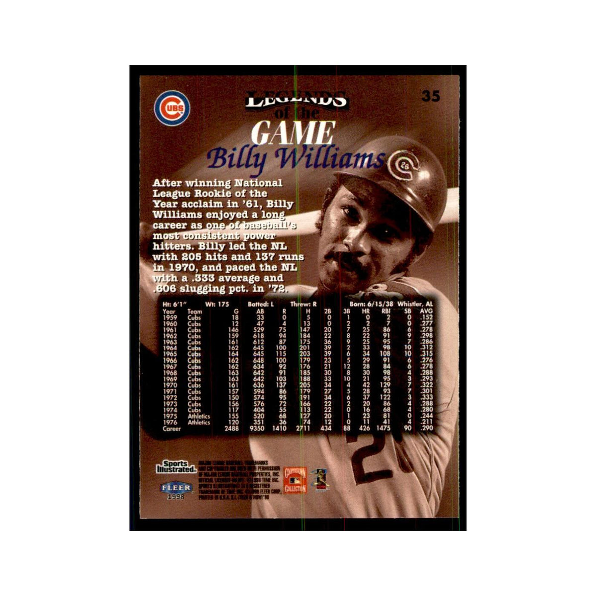 Billy Williams 1998 Fleer Legends of the Game #35 Baseball Cards NM
