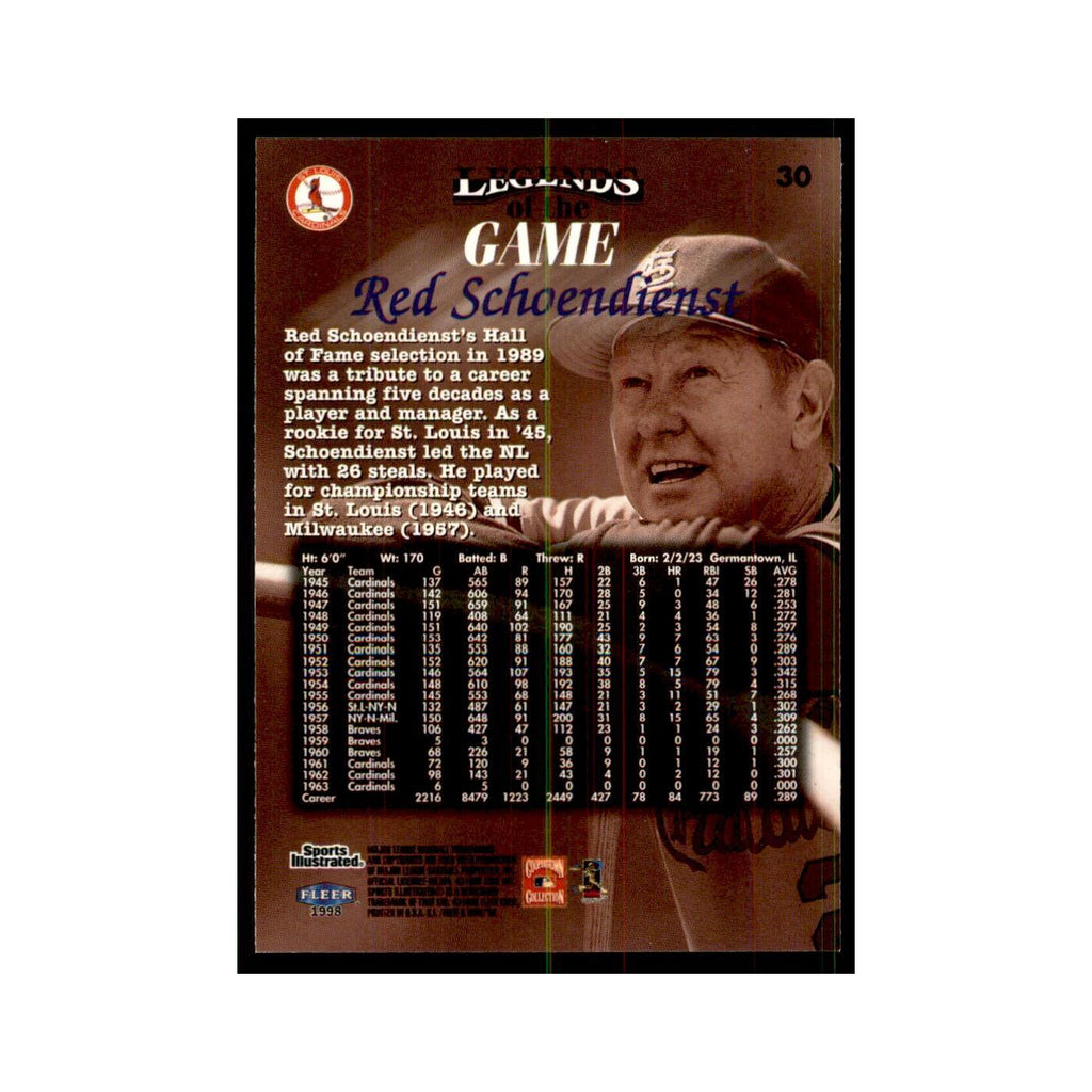 Red Schoendienst 1998 Fleer Legends of the Game #30 Baseball Cards NM