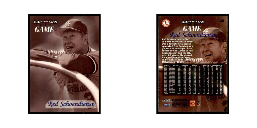 Red Schoendienst 1998 Fleer Legends of the Game #30 Baseball Cards NM