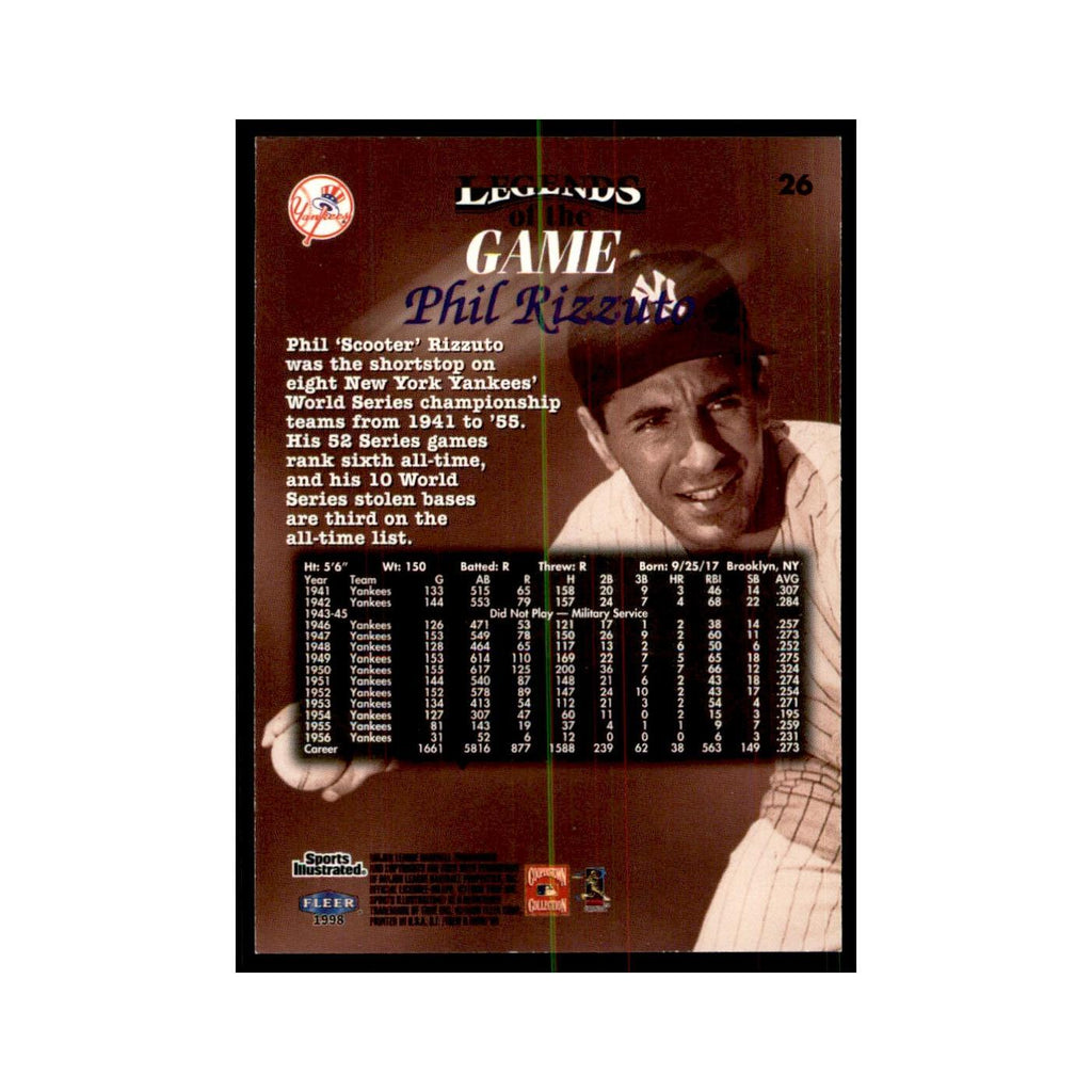Phil Rizzuto 1998 Fleer Legends of the Game #26 Baseball Cards Baseball Card NM