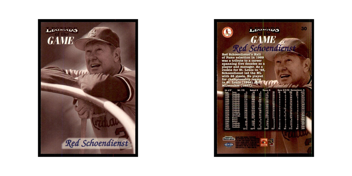 Red Schoendienst 1998 Fleer Legends of the Game #30 Baseball Cards NM