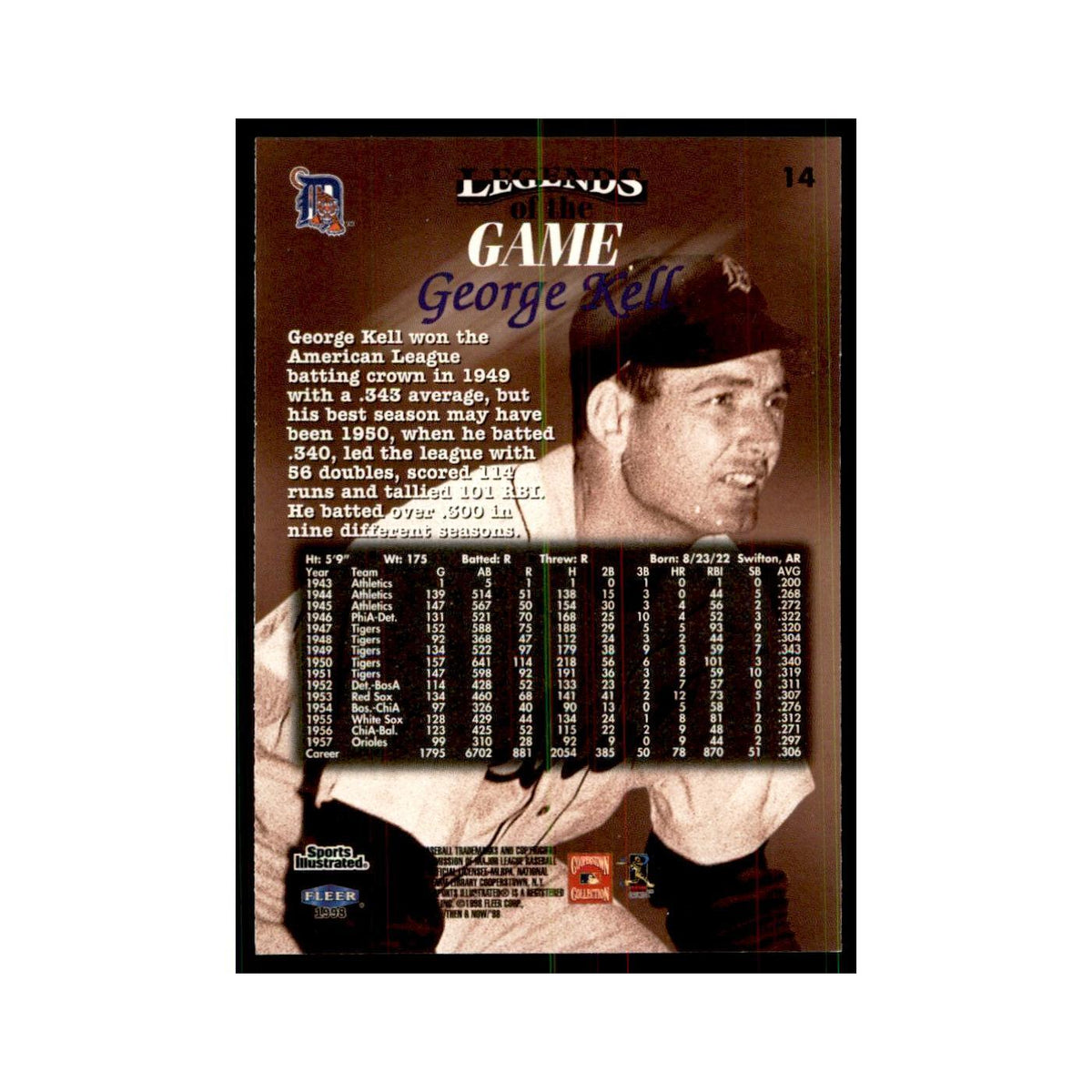 George Kell 1998 Fleer Legends of the Game #14 Baseball Cards Baseball Card NM