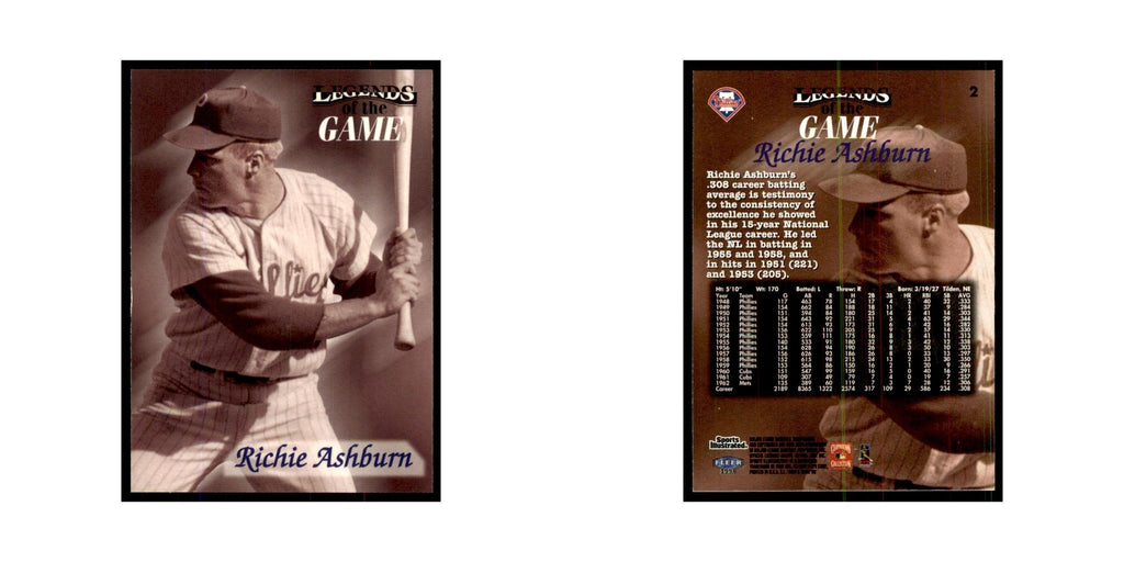 Richie Ashburn 1998 Fleer Legends of the Game #2 Baseball Cards Baseball Card NM