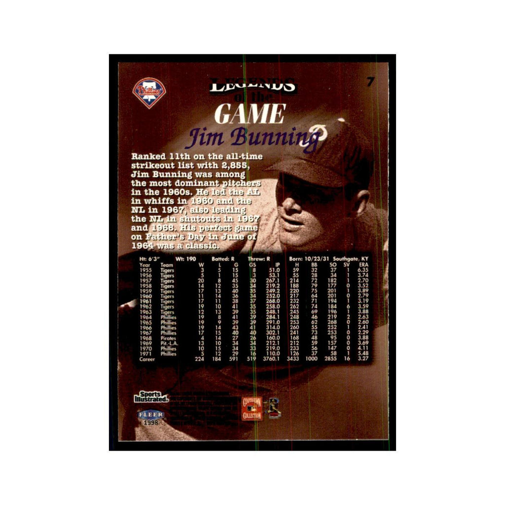 Jim Bunning 1998 Fleer Legends of the Game #7 Baseball Cards Baseball Card NM