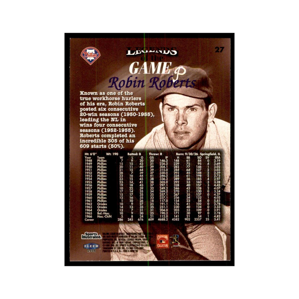 Robin Roberts 1998 Fleer Legends of the Game #27 Baseball Cards Baseball Card NM