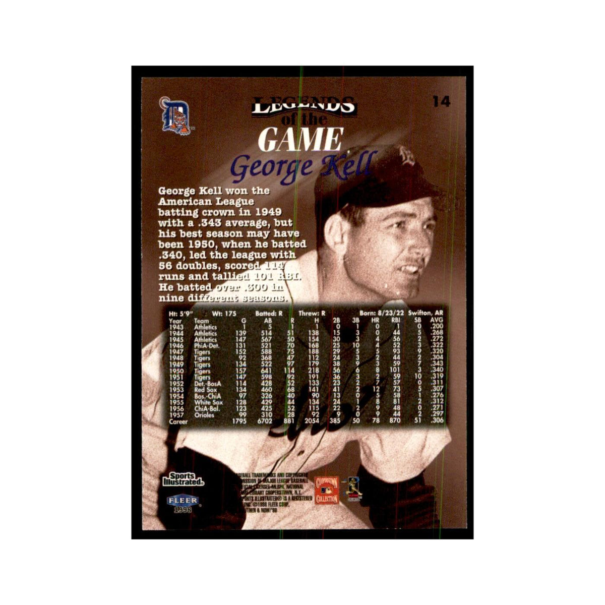 George Kell 1998 Fleer Legends of the Game #14 Baseball Cards Baseball Card NM