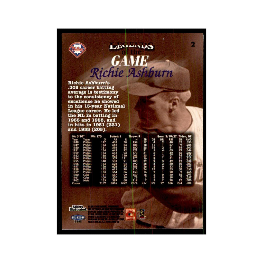 Richie Ashburn 1998 Fleer Legends of the Game #2 Baseball Cards Baseball Card NM