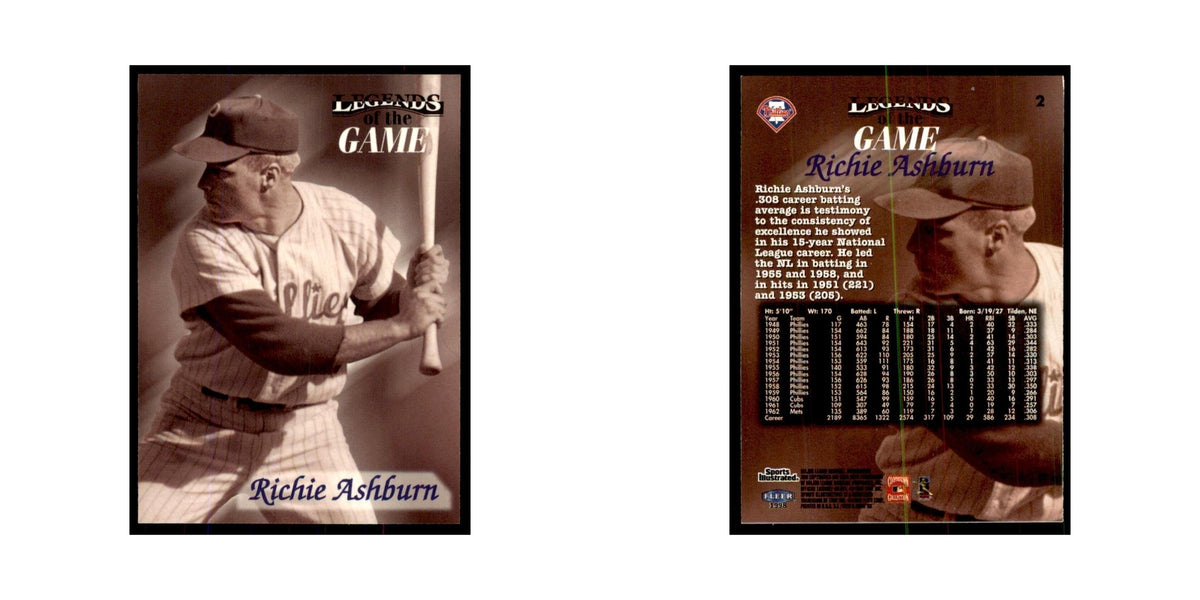 Richie Ashburn 1998 Fleer Legends of the Game #2 Baseball Cards Baseball Card NM
