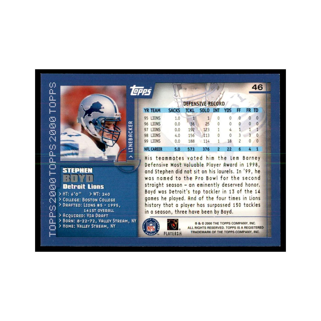 Stephen Boyd 2000 Topps #46 Football Cards Football Card NM