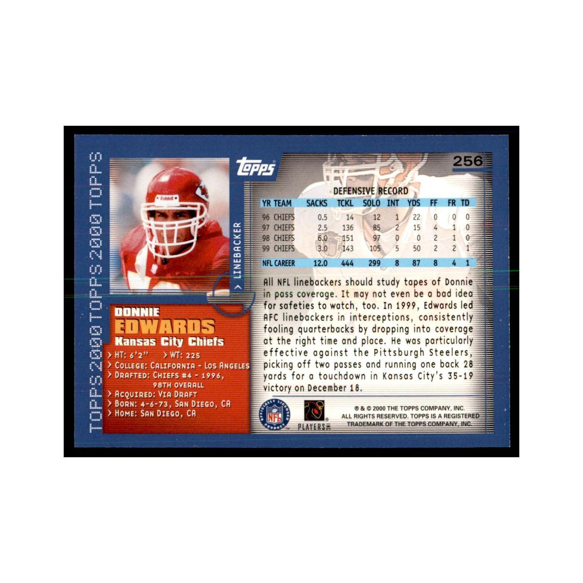 Donnie Edwards 2000 Topps #256 Football Cards Football Card NM