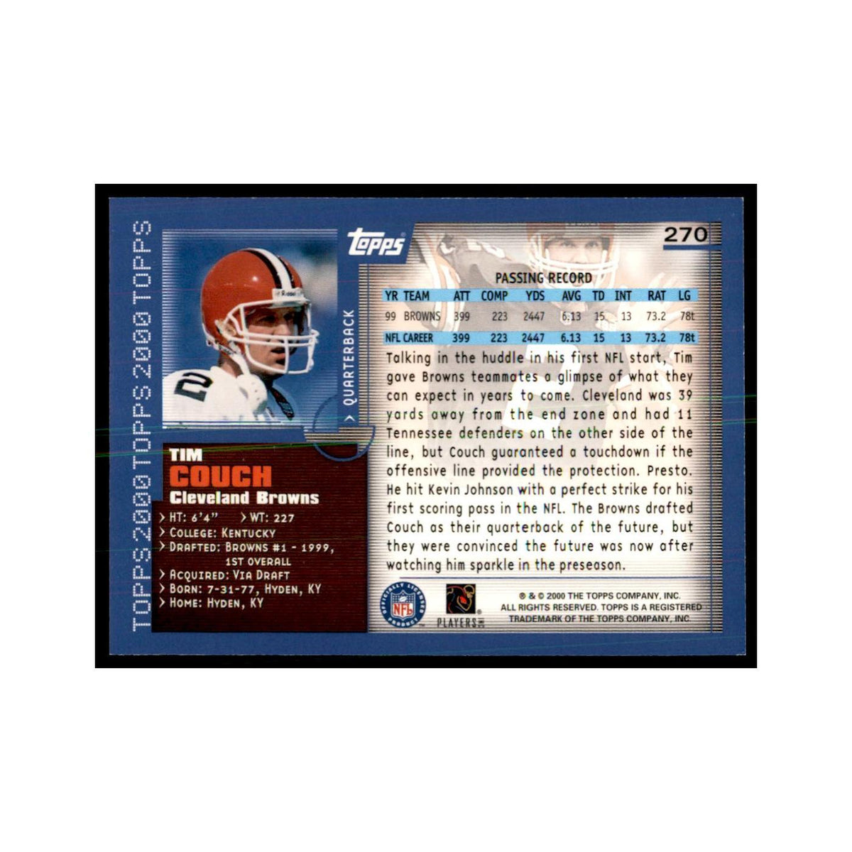 Tim Couch 2000 Topps #270 Football Cards Football Card NM