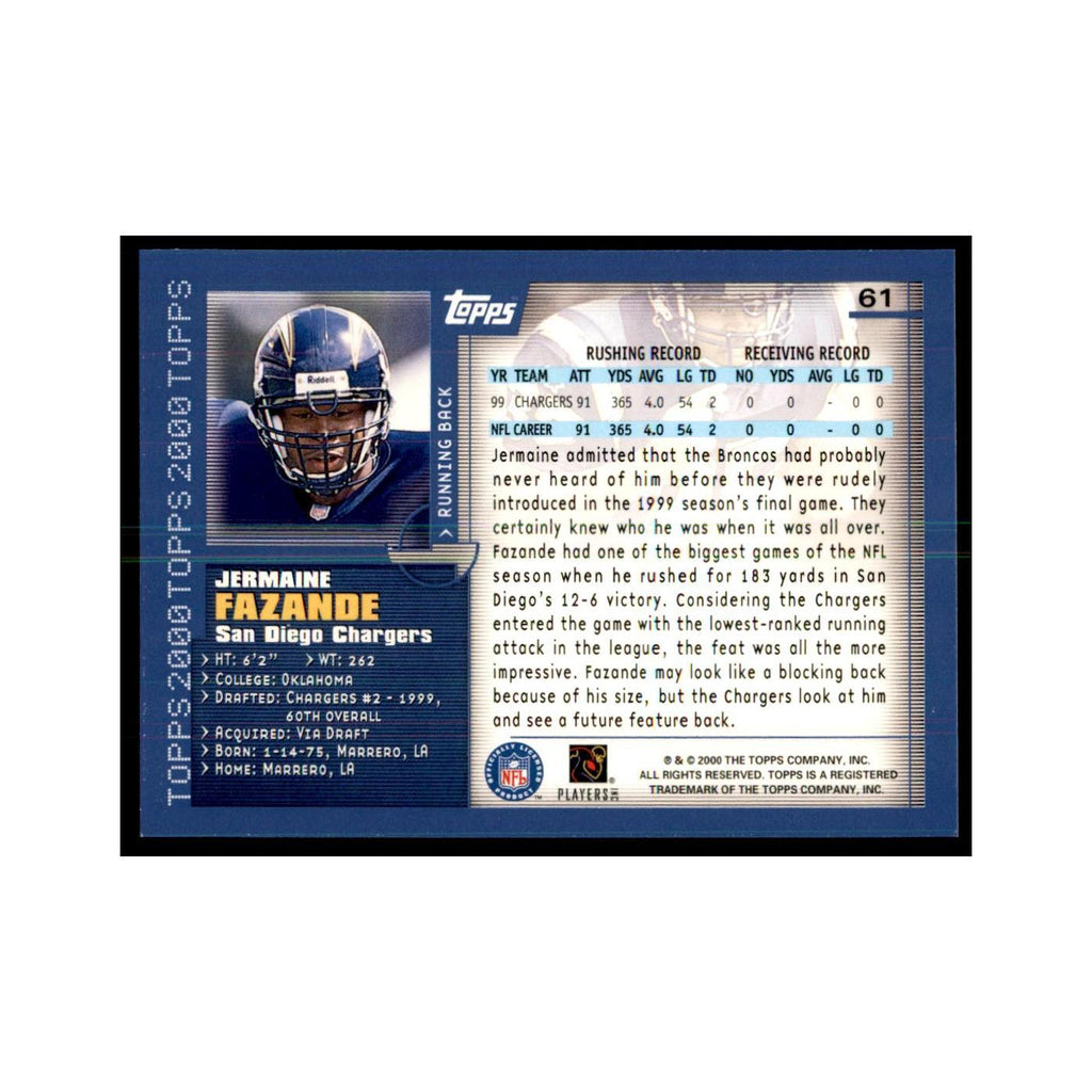 Jermaine Fazande 2000 Topps #61 Football Cards Football Card NM