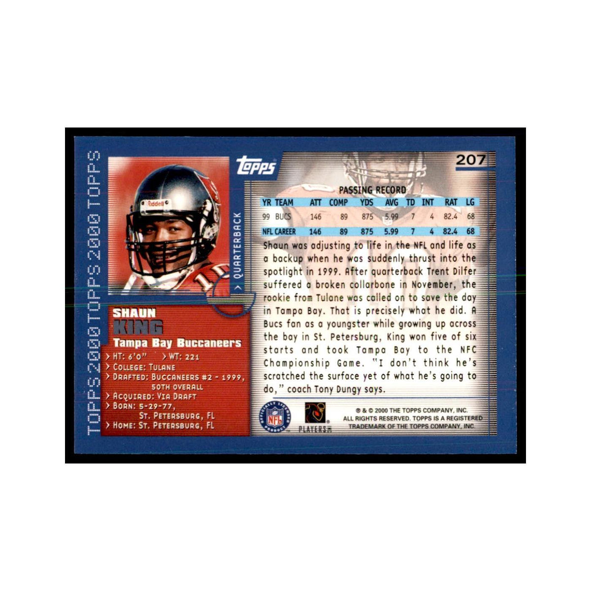 Shaun King 2000 Topps #207 Football Cards Football Card NM