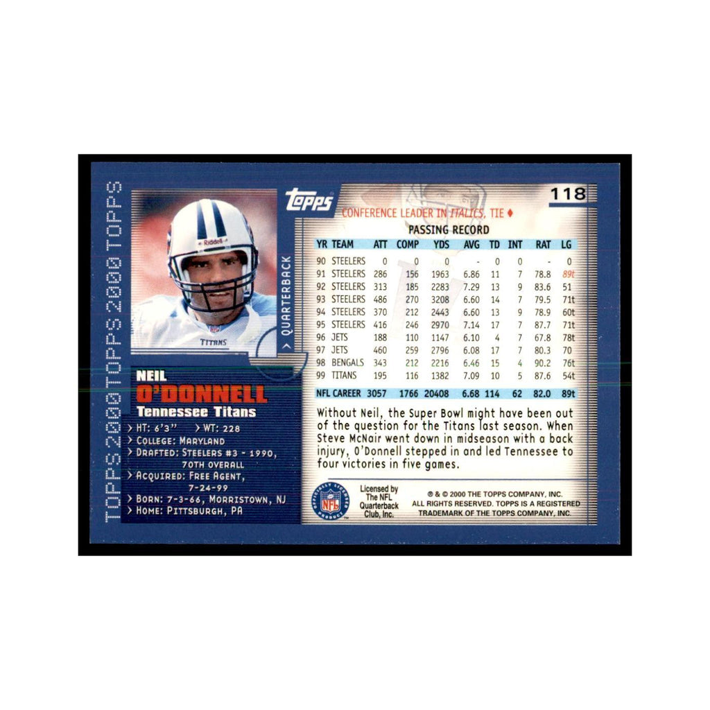 Neil O'Donnell 2000 Topps #118 Football Cards Football Card NM