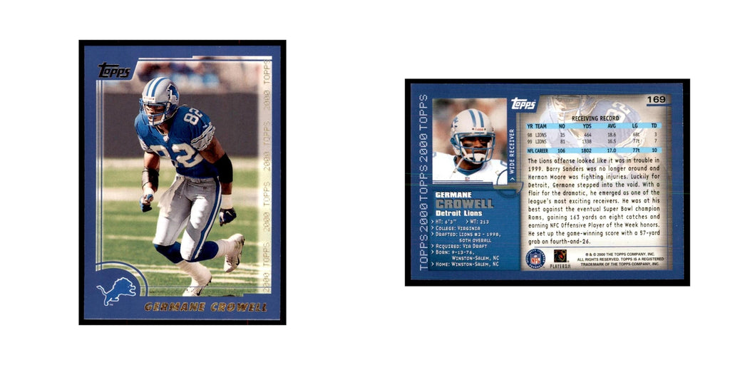 Germane Crowell 2000 Topps #169 Football Cards Football Card NM
