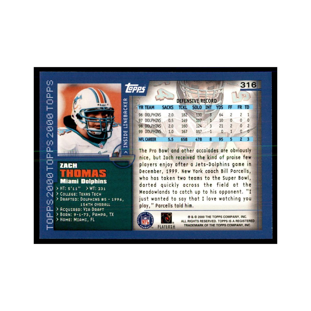 Zach Thomas 2000 Topps #316 Football Cards Football Card NM