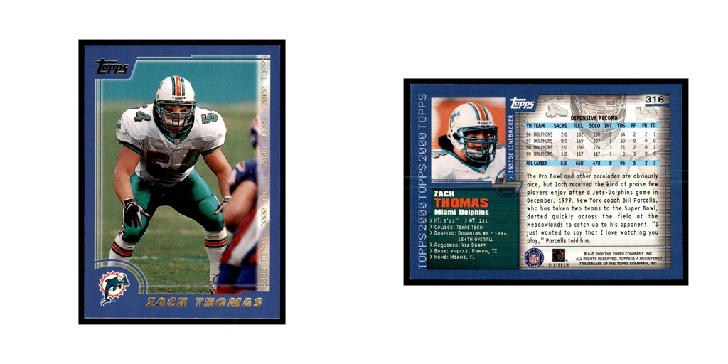 Zach Thomas 2000 Topps #316 Football Cards Football Card NM
