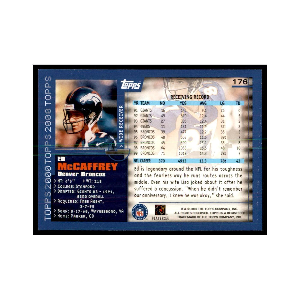 Ed McCaffrey 2000 Topps #176 Football Cards Football Card NM