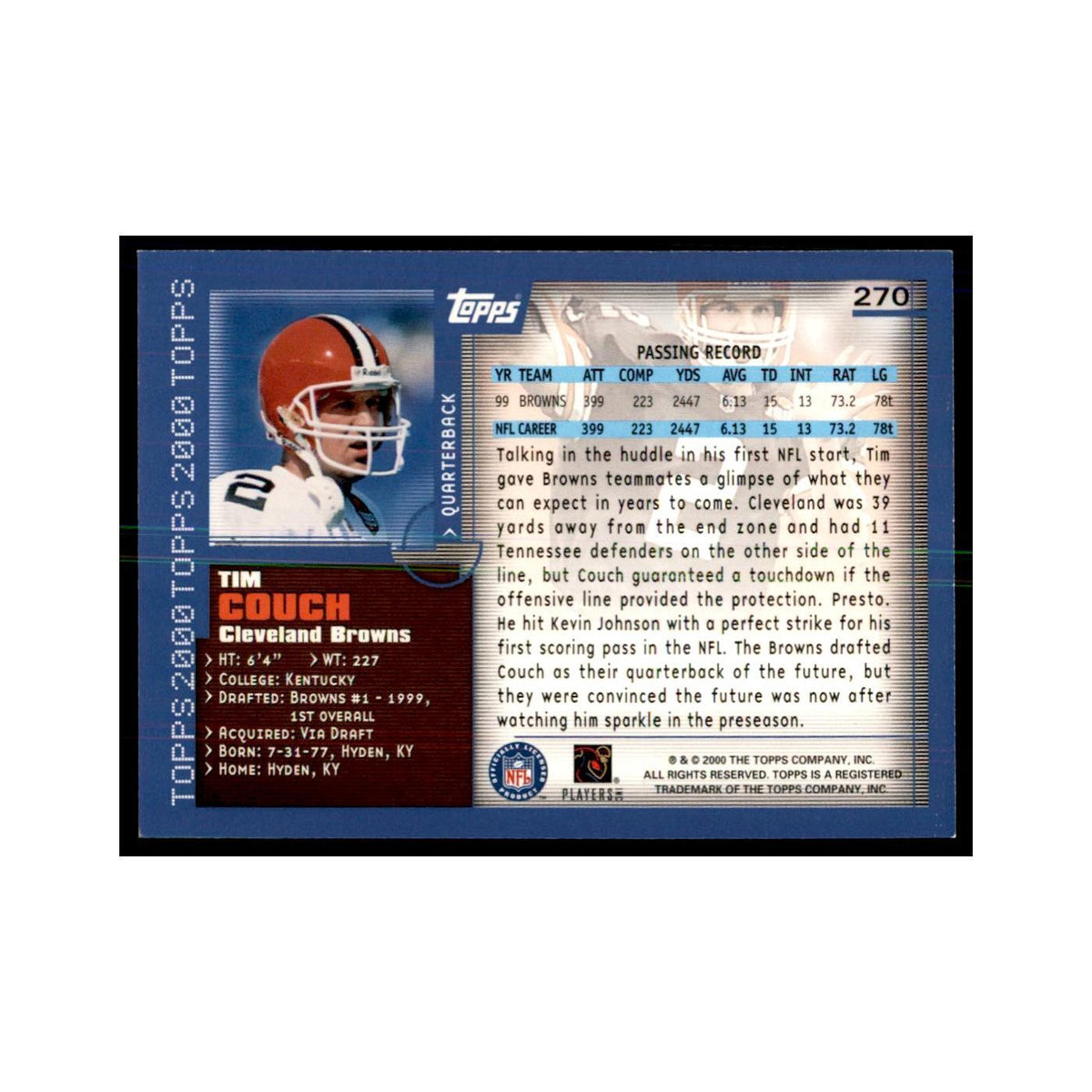 Tim Couch 2000 Topps #270 Football Cards Football Card NM