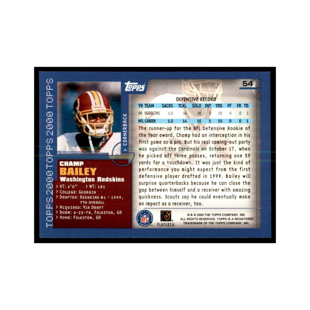 Champ Bailey 2000 Topps #54 Football Cards Football Card NM