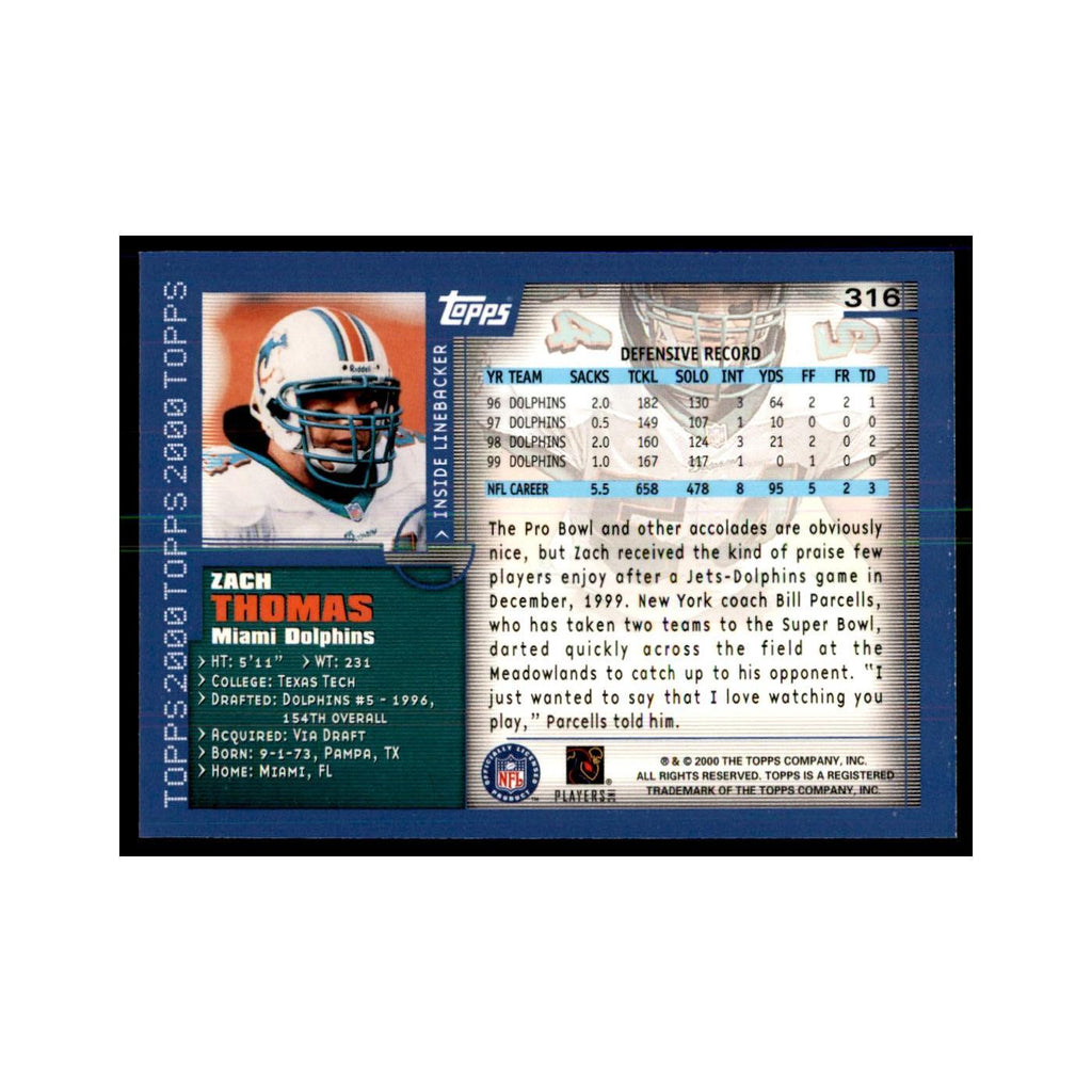 Zach Thomas 2000 Topps #316 Football Cards Football Card NM