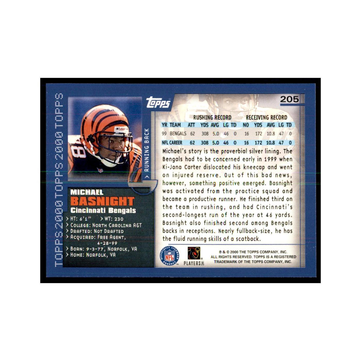 Michael Basnight 2000 Topps #205 Football Cards Football Card NM