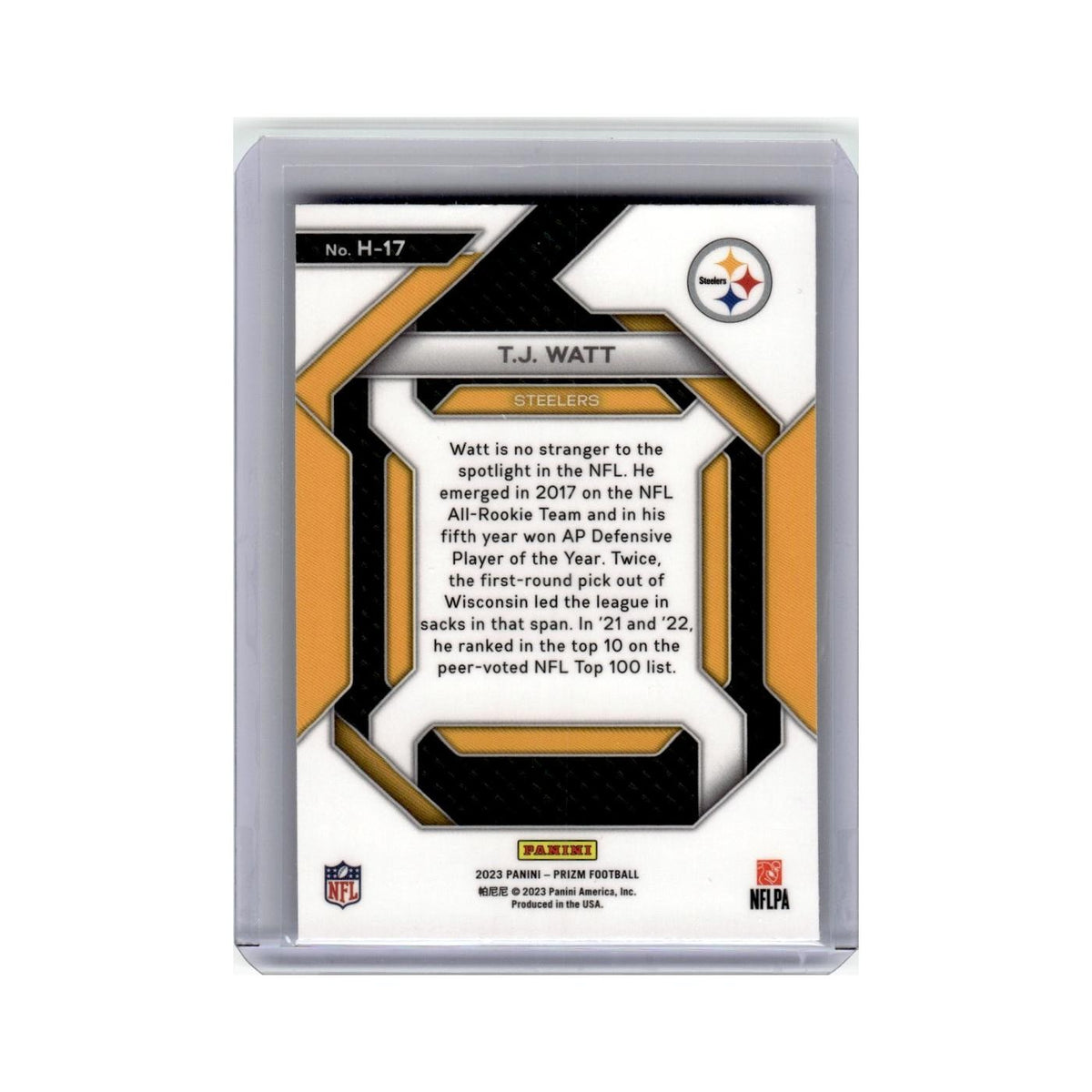 T.J. Watt 2023 Panini Prizm #H-17 Pittsburgh Steelers Football Card NM