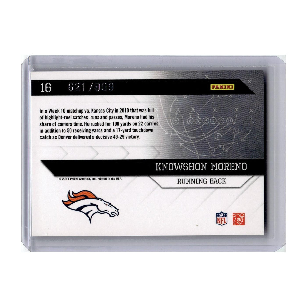 Knowshon Moreno #/999 2011 Donruss Elite Power Formulas Gold #16 Broncos NM