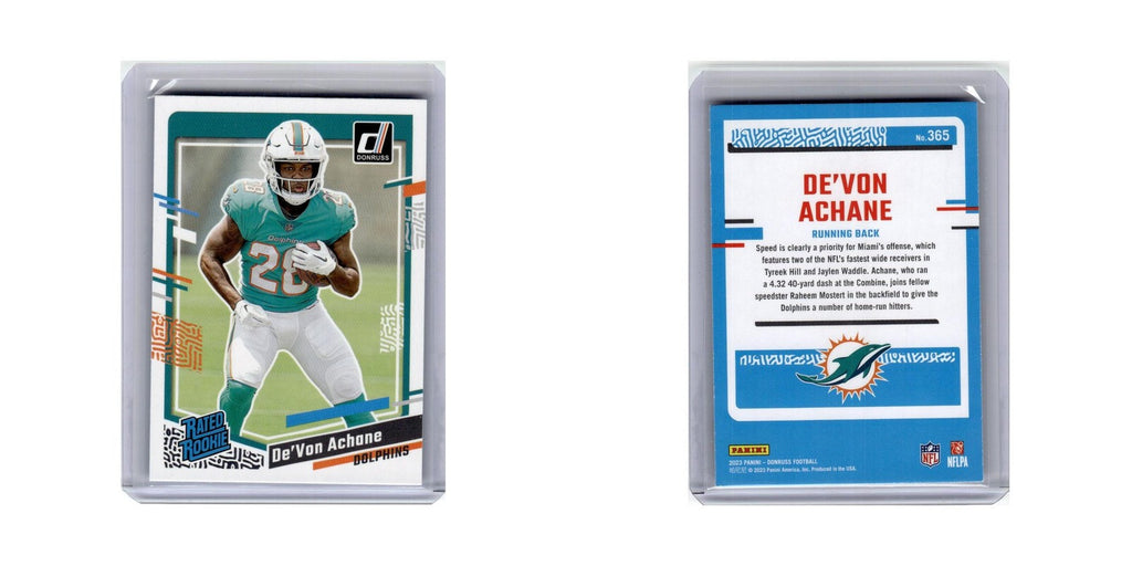 De'Von Achane 2023 Donruss Rated Rookie #365 Miami Dolphins Football Card NM