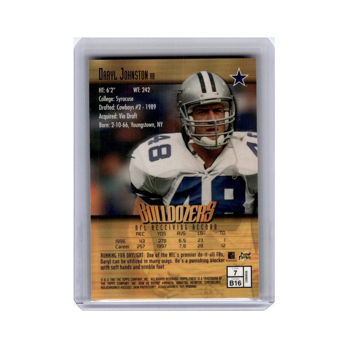 Daryl Johnston 1997 Topps Finest #7 Detroit Lions Football Card NM
