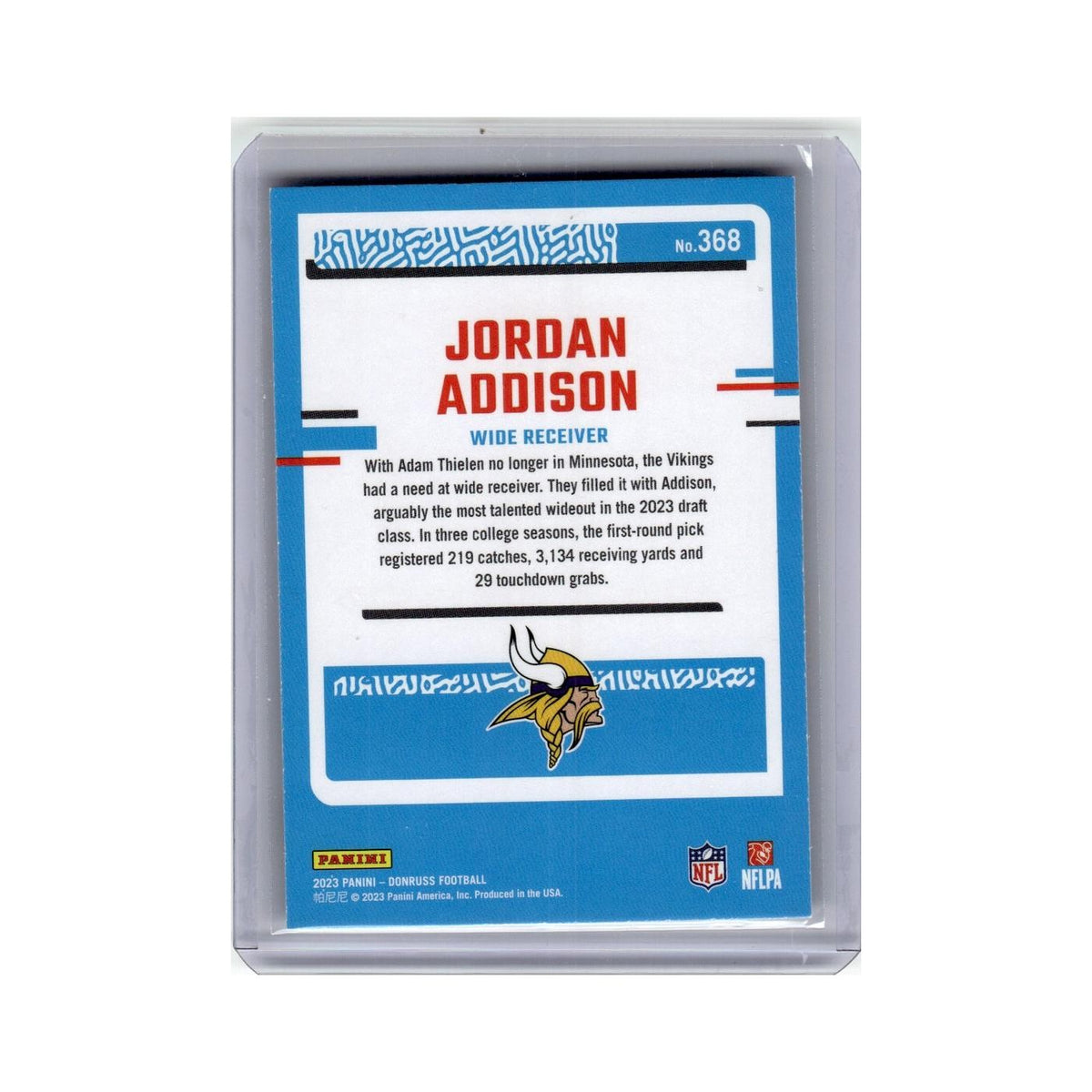 Jordan Addison 2023 Donruss Rated Rookie #368 Minnesota Vikings Football Card NM