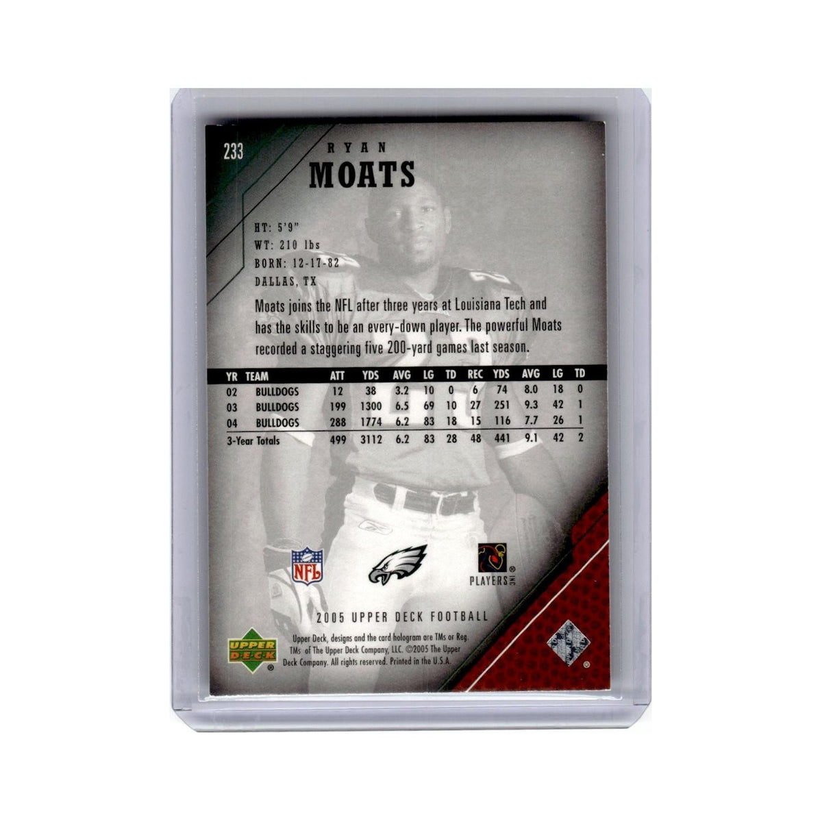 Ryan Moats Rookie 2005 Upper Deck #233 Philadelphia Eagles Football Card NM