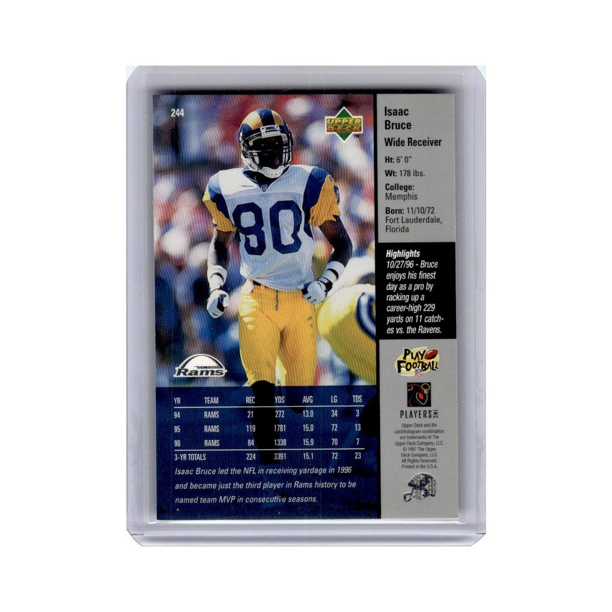 Isaac Bruce 1997 Upper Deck #244 St. Louis Rams Football Card NM