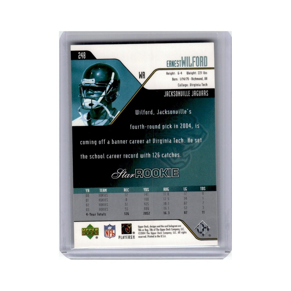 Ernest Wilford Rookie 2004 Upper Deck #248 Jacksonville Jaguars Football Card NM