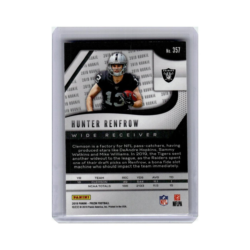 Hunter Renfrow Rookie 2019 Panini Prizm #357 Oakland Raiders Football Card NM