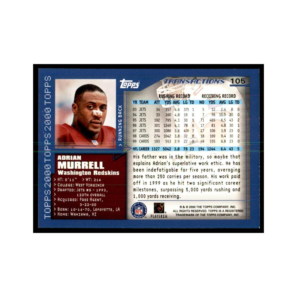 Adrian Murrell 2000 Topps #105 Football Cards Football Card NM