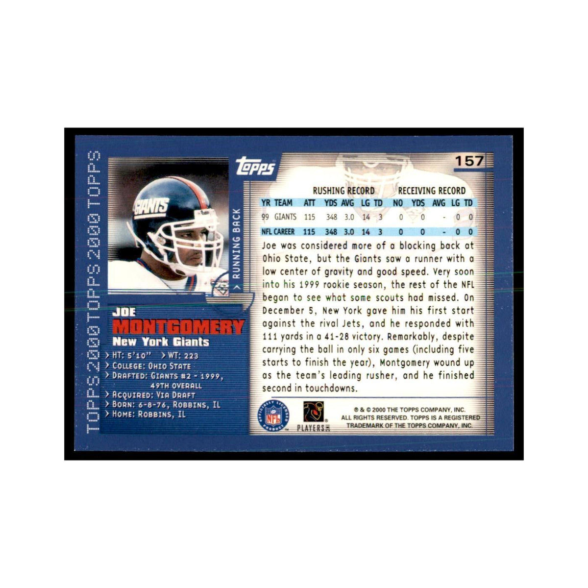 Joe Montgomery 2000 Topps #157 Football Cards Football Card NM